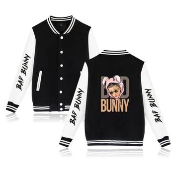 Bad Bunny Beisbola Jaka Vienādu Vīriešu Jakas Streetwear Hip Hop Lielgabarīta sporta Krekls Slikti Zaķis pelēkā vārna Gadījuma Sporta