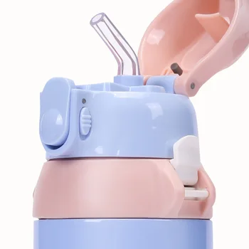 Bērnu termosa krūze ar salmiņu ūdens kausa kritums izturīgs portatīvo dual leakproof nerūsējošā tērauda bērnudārza bērnu tējkanna