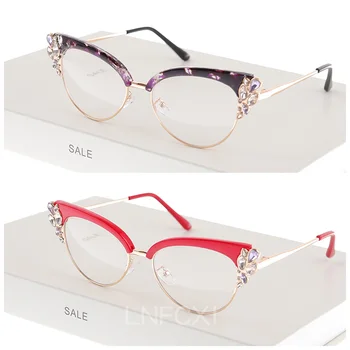 LNFCXI Retro Dimanta Cat Eye Sieviešu Brilles Rāmji, Brilles Sievietēm, Vīriešiem Anti-zils Lēcas Dzīvoklis Datoru Brilles