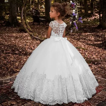 Ir 2021. Ziedu Kleitu Meitenēm Kāzu Mežģīnes Gājienā Oficiālu Bērniem, Apģērbs Elegants Meiteņu Kleitas Bērnu Princess Puse Custumes