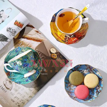 Kaulu Ķīna Van Goga Klimta Gleznas, Mākslas Kafijas Piena Krūzes, Porcelāna Tējas Tases Ceļojumu Krūze Home Office Akrobāts Rīkoties Kauss