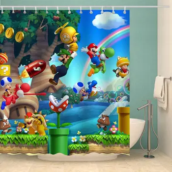 Super Mario Spēle Dušas Aizkars Ūdensizturīgs ar Krāsu Apdare Vannas istaba