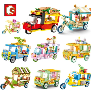 SEMBO KM Mini Street View Pārdošanas Transportlīdzekļa Ēdamistabas Auto Dzērieni Kūka Van Montāžas Bloku Bērniem, Rotaļlietas, Bērnu Dzimšanas dienu Gfit