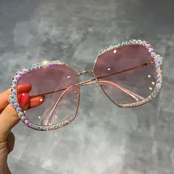 Lielgabarīta daimond saulesbrilles ir 2021. luksusa, saules brilles sievietēm, Skaidrs, lēcas, Brilles Toņos Sievietēm oculos feminino vintage