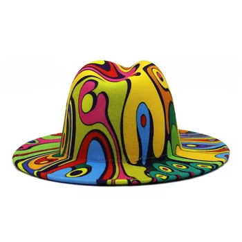 FS Platām Malām, Krāsains Grafiti kaklasaišu krāsošanas Vilnas Frdora Cepures Elegants Kungs Sievietes Vīrieši Džeza Baznīcas Panama Sombrero Cepures 2021
