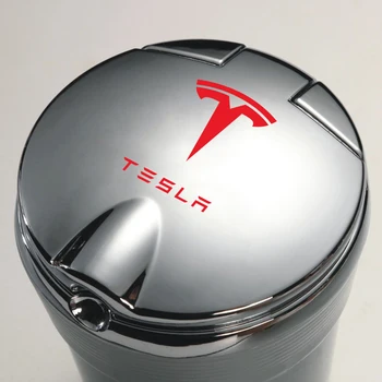 1gb Auto pelnu trauku Led Gaismas Tesla Model 3 2017 2018 2019 auto Logo, Radošas Personības pelnu trauku Radošo cigarešu spainis