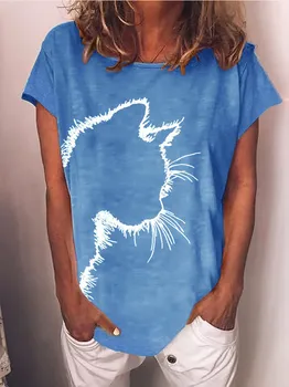 Gadījuma Gudrs Kaķis Drukāt Sieviešu T Krekls Ir 2021. Vasaras Īsām Piedurknēm Liela Izmēra O Apkakles Džemperis Modes Iela Hipster Dāmas Tee