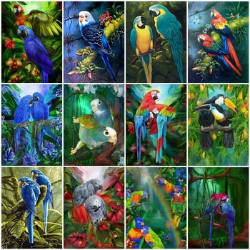 Huacan Dimanta Krāsošana Papagailis Dzīvnieku Cross Stitch Pilna Dimanta Urbšanas Mozaīkas Rainforest Sienas Dekori Mājas Dekoru