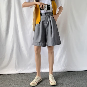 Sieviešu Šiks Bermudu Uzvalks Kokvilnas īsās bikses-Šorti ar Augstu Vidukļa Plaša Kāju Bikses Priekšā Kroku Plus Izmērs 3XL Studente Gadījuma Vasaras Apģērbs