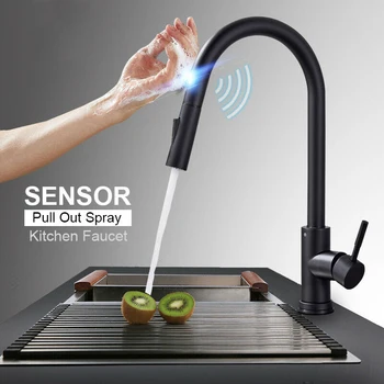 Nerūsējošā Tērauda Sensors Attīrīt Virtuves Jaucējkrāns Izraut Smart Indukcijas Sajauc Pieskarieties Pagriezt Touch Kontroli, Karstā Un Aukstā Izlietnes Ūdens Krāna