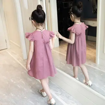Ir 2021. Meitenes V-veida Kakla Kleita Vasaras Bērnu Apģērbu tīrtoņa Krāsu Princese Kleitas Puse Kleita Meiteni Zīdainis Girl Vasaras Apģērbs