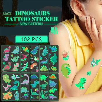 Jaunu Gaismas Sejas Tetovējums Pagaidu Krāsas Bērnu Fun Karikatūra Dinozaura Tyrannosaurus Atlīdzību Uzlīme Ūdensnecaurlaidīgs Bērnu Iestāde,