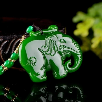Dabas Ķīnas Nefrīta Zaļā Roku Cirsts Zilonis Kulons Modes Rotaslietas Vīriešiem un Sievietēm, Uz Panākumiem Kaklarota Tautas Dāvana