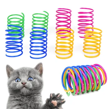 8PCS Krāsains Plastmasas Pavasara Rotaļlietas, lai Kaķiem Elastīgu Kaķis Spole Rotaļlietas Interaktīvas Smieklīgi Mācību Rotaļlietas Kaķēns Labu Pet Produktu