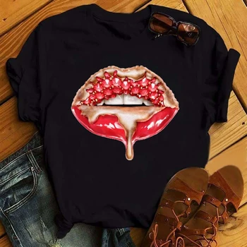 ZOGANK Vasaras Karikatūra Grafikas Tee Krekls Sievietēm Lūpu Smieklīgi Izdrukāt Meitene Melnā T Femme Harajuku T Krekls ar Īsām Piedurknēm