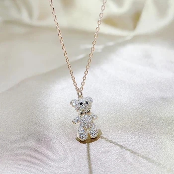LZX Hot Sell Ins Cute Bear Necklaces For Women Girls Bling Shining Zirconia Choker Wedding Party Jewelry Pendants Birthday Gifts