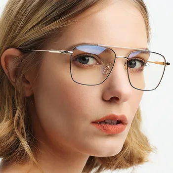 Modes Šiks Lielajam Lielā Laukumā Metāla Dubultās Staru Brilles Rāmis Vīrietis Sieviete Optiskās Unisex Recepšu Tuvredzība Brilles -1 -2