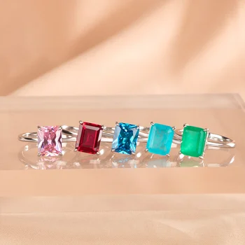 Bague Ringen Classic 925 sudraba gredzens ar rectange sapphire gemstones vienkāršu stila kāzu puse, vairumtirdzniecības dāvanu