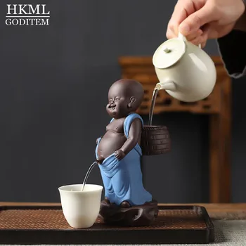 Radošās Keramikas Tējas Mājdzīvnieki, Violeta Māla Maz Mūks Figūriņas Puika Urinēt Amatniecības Var Izrotāt galdu vai atdot Bērniem
