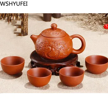 Karstā Pārdošanas Yixing Violeta smilšu Tējas komplekts Tējas Komplekts Ceļojumu portatīvo tējas uzstādīts Viens katls četras tases Tējas Atbilstu Ķīnas Tējas ceremoniju piederumi