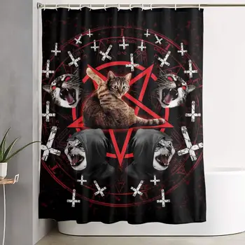 Ūdensizturīgs Dušas Aizkari Sātana Kaķis Pentagramma Nāves Drukāšanas Dušas Aizkari Mājas Vannas Produkti